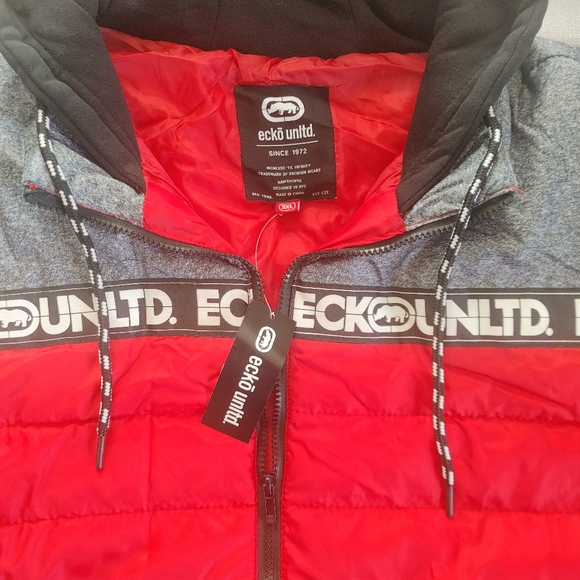 Ecko Unltd Red Puffer Coat Men's size 3X New With Tags! - Picture 5 of 5